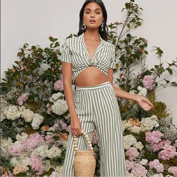 Faithfull The Brand Almeria Stripe Print Wide-Leg Pants, Size XS - Picture 4 of 11